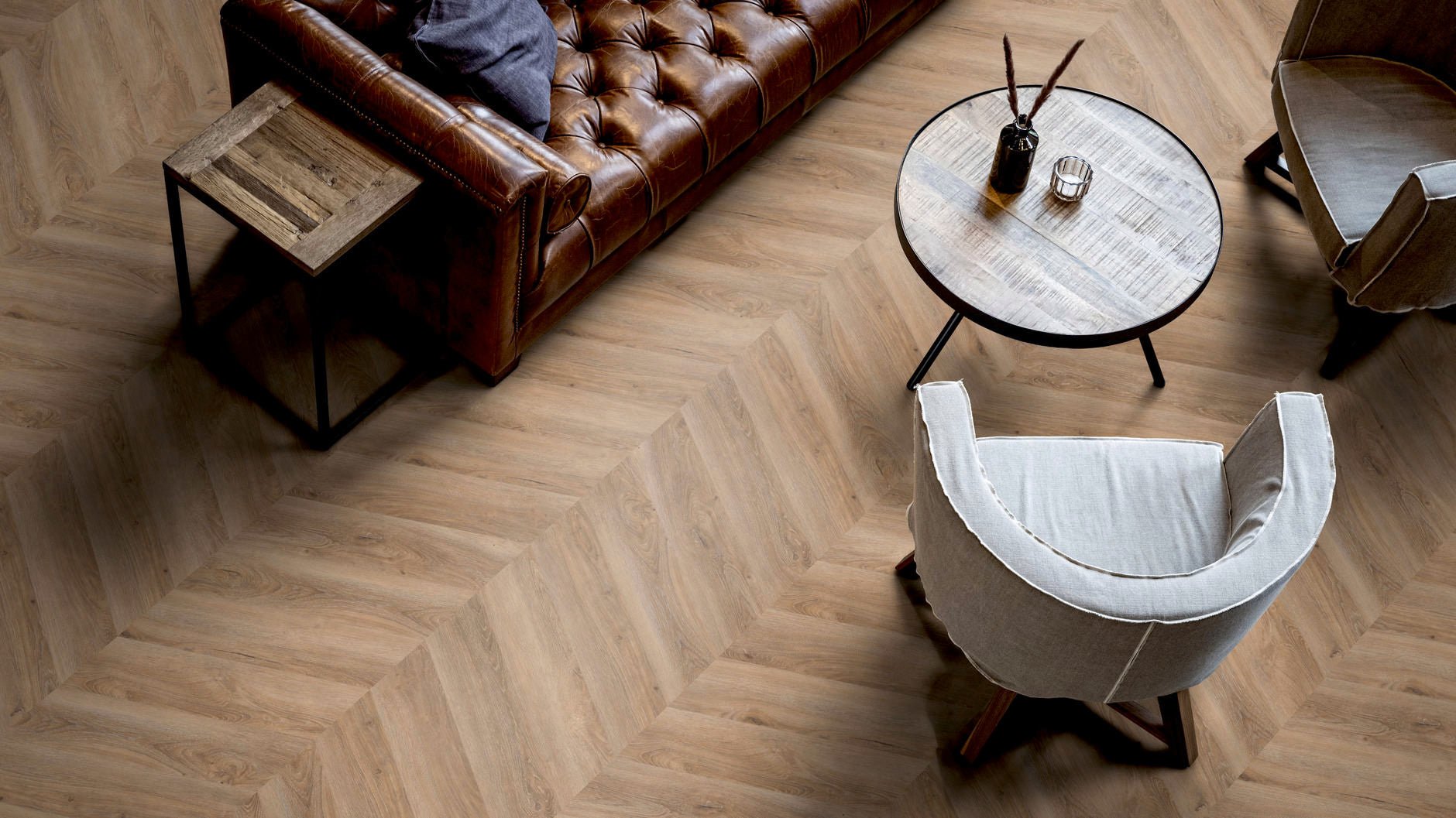 LVT Vinilinės grindys PERFORM Oak Malaga Chevron - Kiliminesplyteles.lt