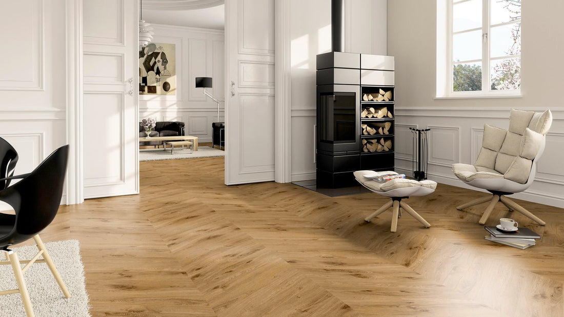 LVT Vinilinės grindys PERFORM Oak York Chevron - Kiliminesplyteles.lt